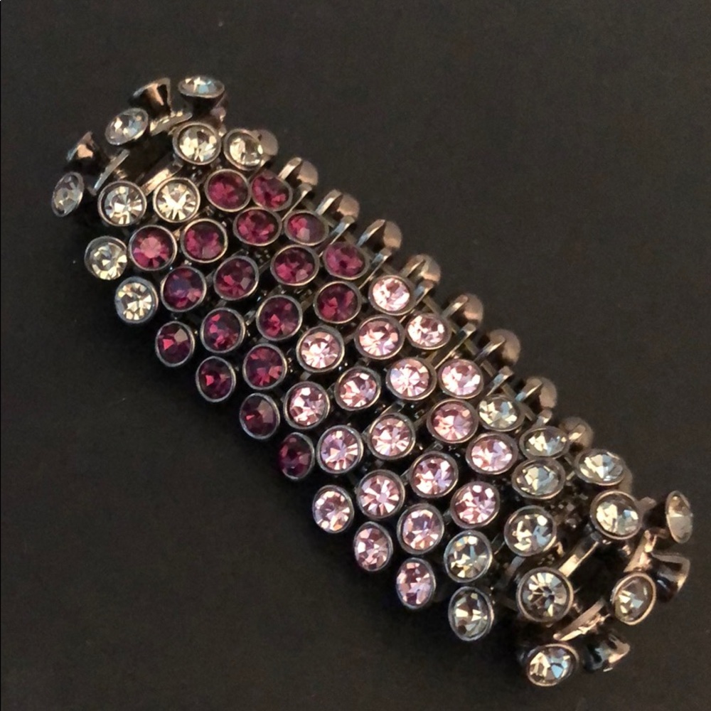 GUNMETAL & BEZEL CRYSTAL ELASTIC BRACELET